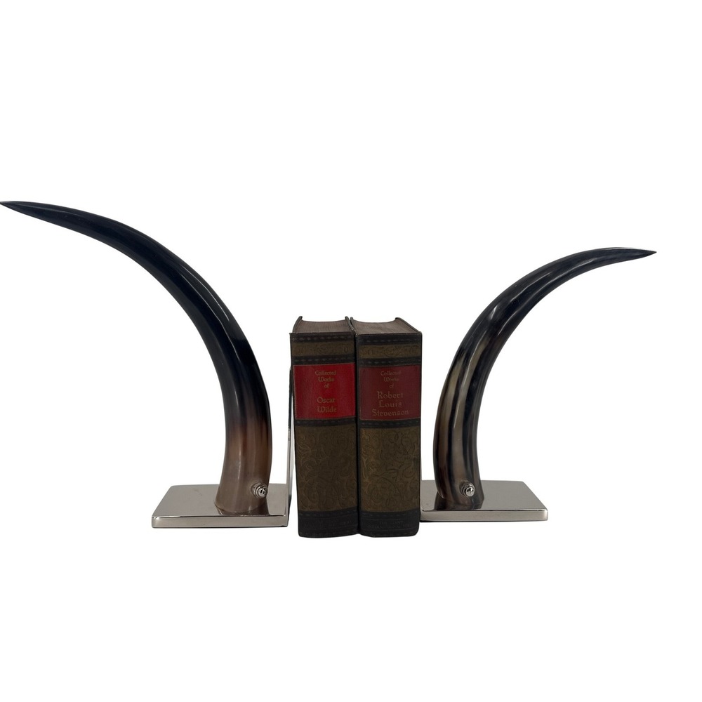 John Richard Bookends Black Horn Polished silver toned‎ JRA8205S2 Modern Decor